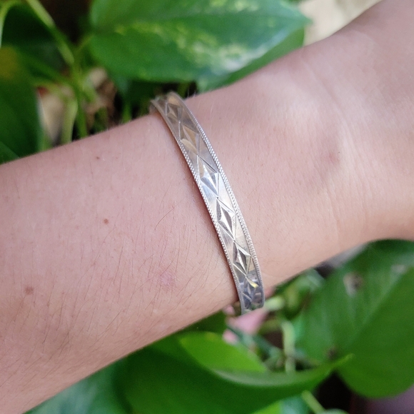 Vintage Old Siam Dainty 925 Sterling Silver Geometric Bangle Bracelet - Picture 6 of 10